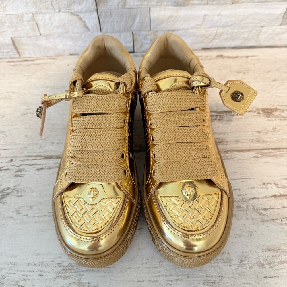 Kurt Geiger London Women's Southbank Tag Gold Metallic Platform Sneakers NEW - Picture 5 of 14